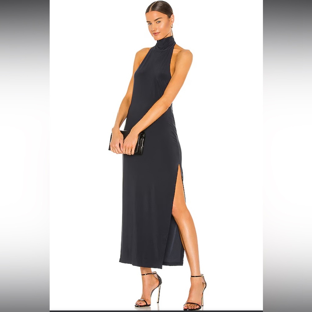 Norma Kamali Turtleneck Halter Dress withh Leg Slit - XS